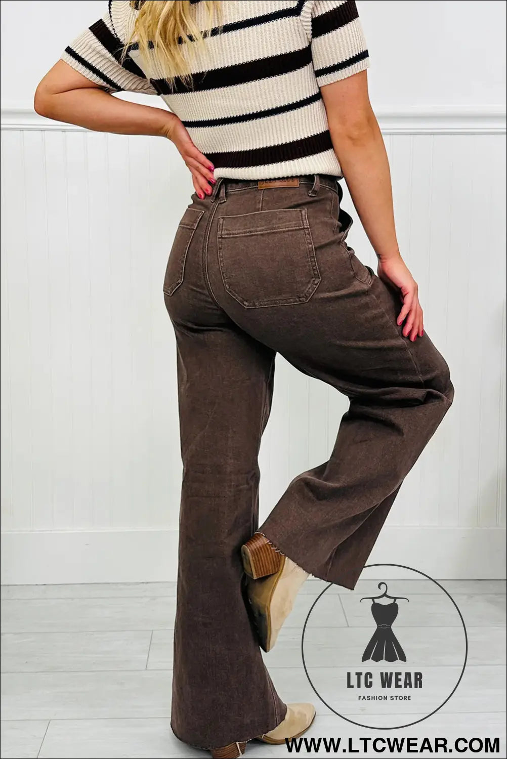 Dark brown retro washed patch pocket loose jeans - jeans