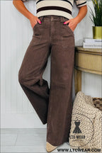 Dark brown retro washed patch pocket loose jeans - jeans
