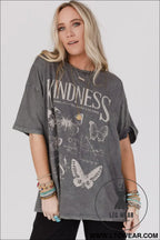 Dark grey kindness butterflies graphic mineral wash loose tee - tops & tees
