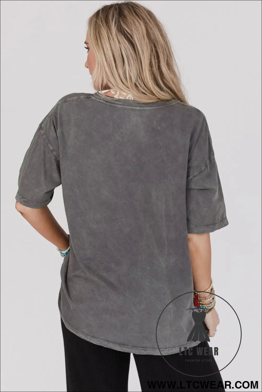 Dark grey kindness butterflies graphic mineral wash loose tee - tops & tees