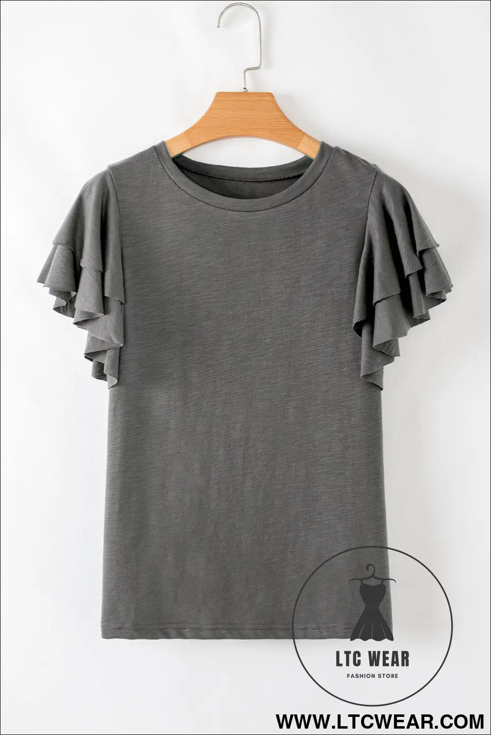 Dark Grey Ruffle Sleeve Plain Blouse - L.T.C Wear Online Fashion Store