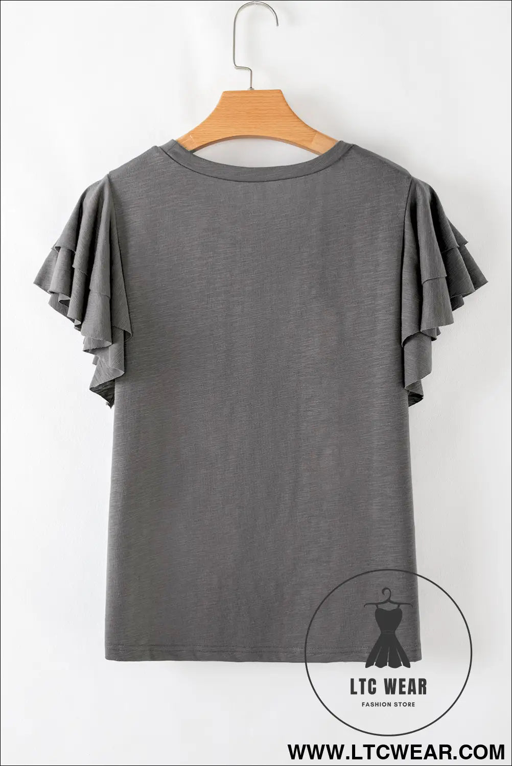 Dark Grey Ruffle Sleeve Plain Blouse - L.T.C Wear Online Fashion Store