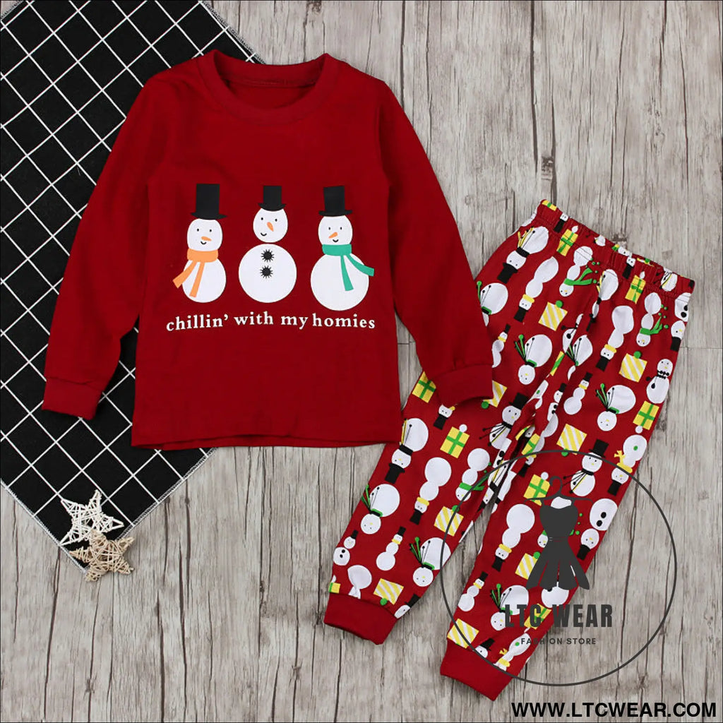Daughter’s spring/autumn christmas collection long sleeve snowman two piece home clothes children’s set
