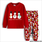 Daughter’s spring/autumn christmas collection long sleeve snowman two piece home clothes children’s set