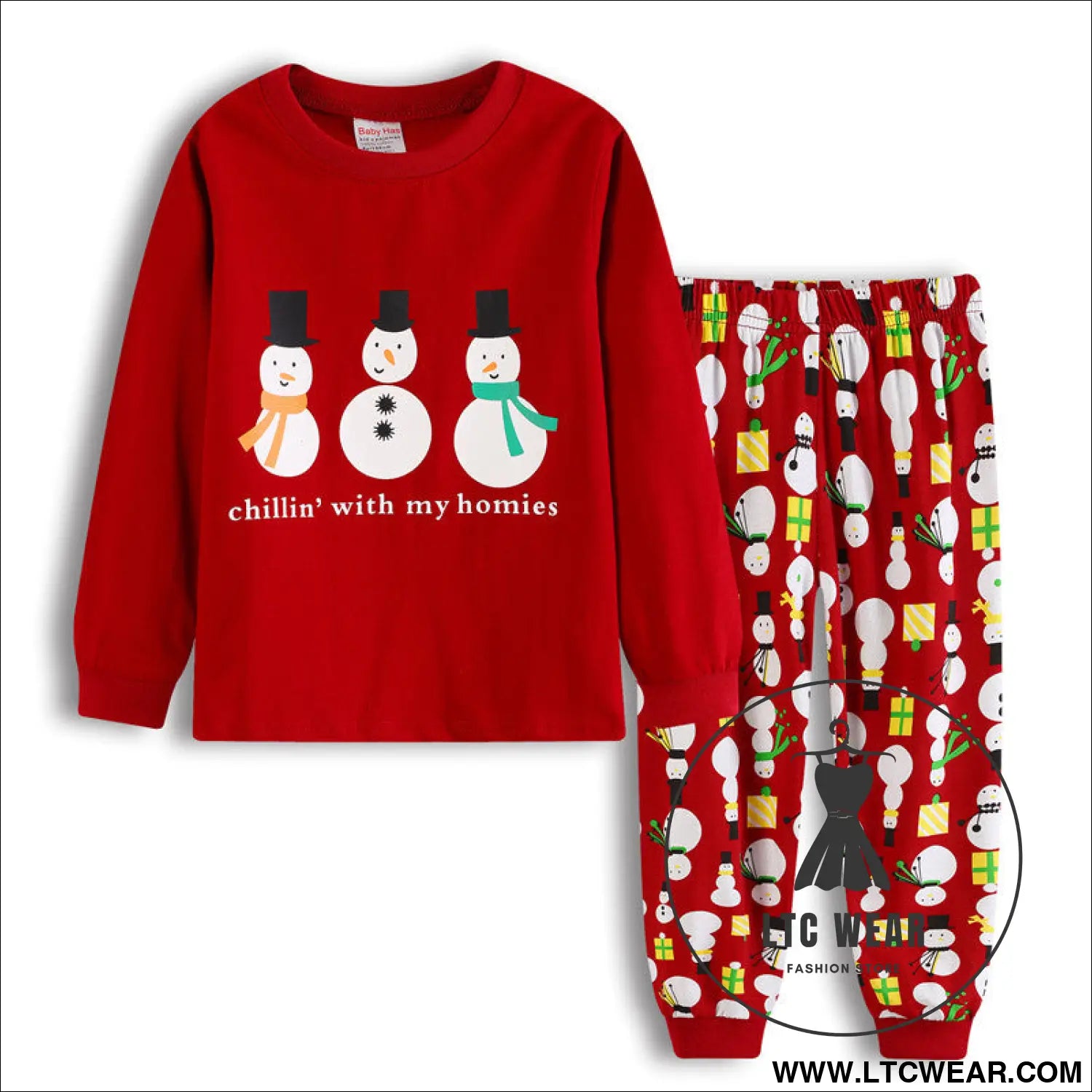 Daughter’s spring/autumn christmas collection long sleeve snowman two piece home clothes children’s set