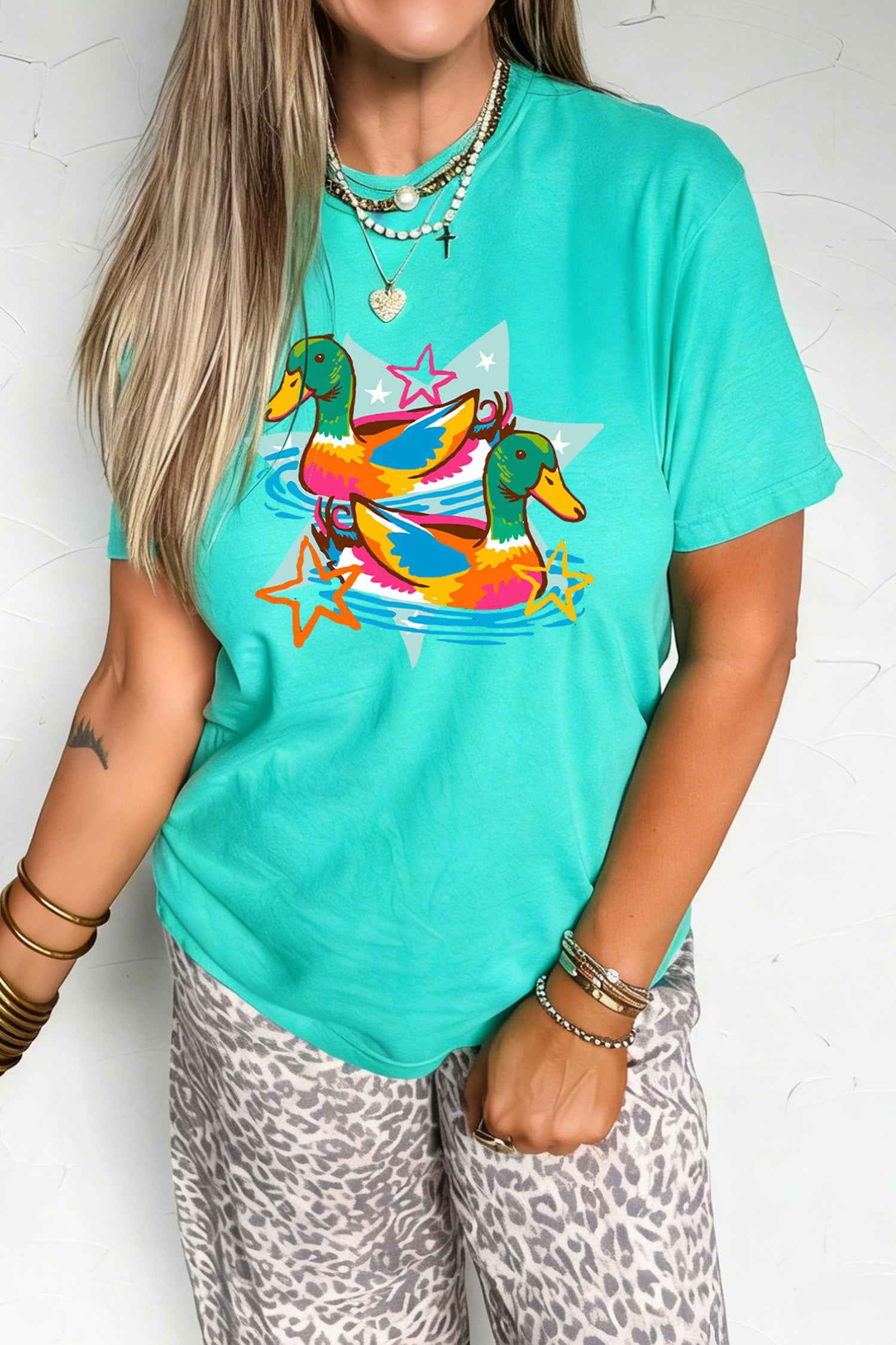 Mint Green Western Duck Graphic Casual Summer T Shirt