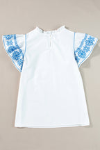 White Embroidered Ruffled Sleeve Frill Blouse