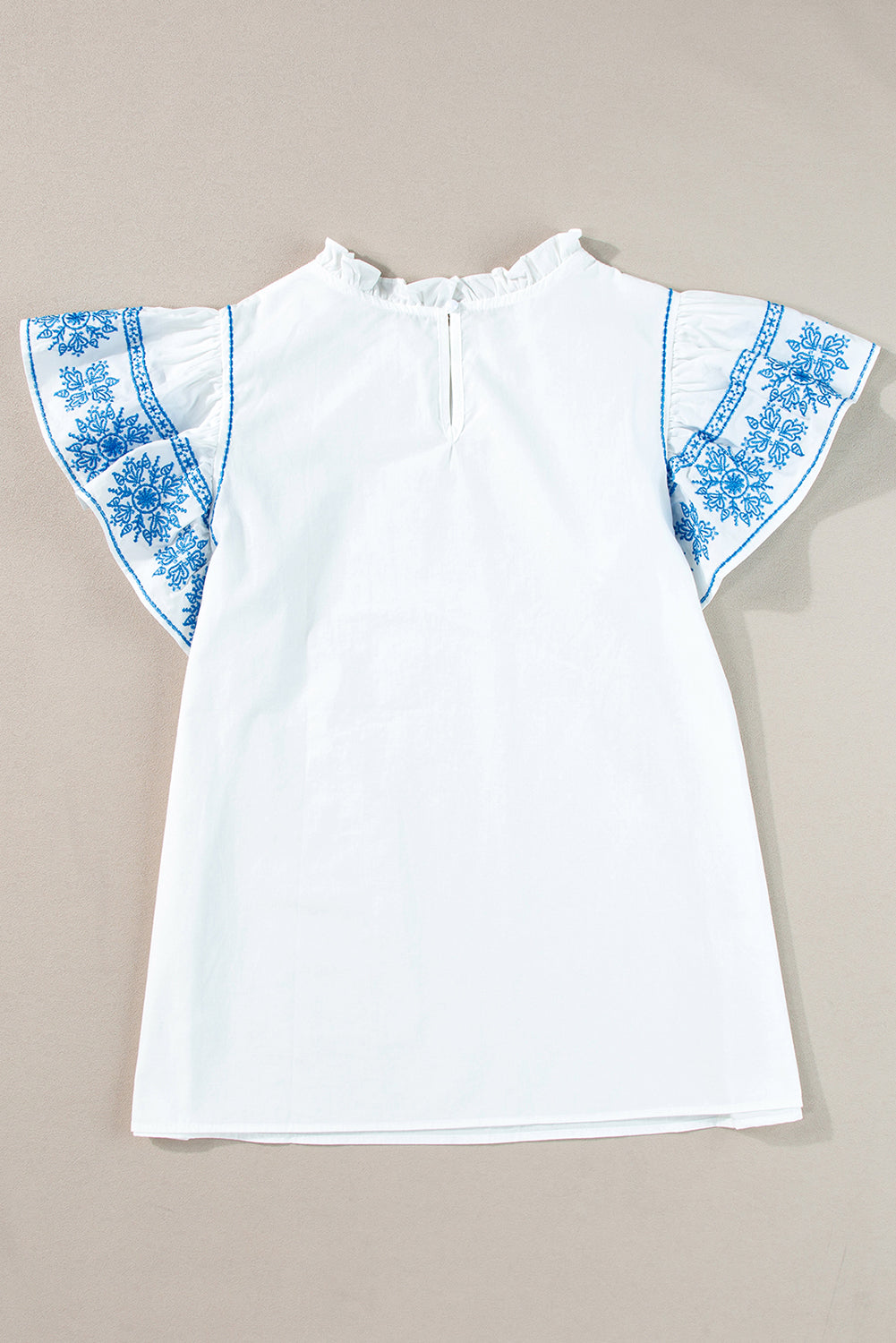 White Embroidered Ruffled Sleeve Frill Blouse
