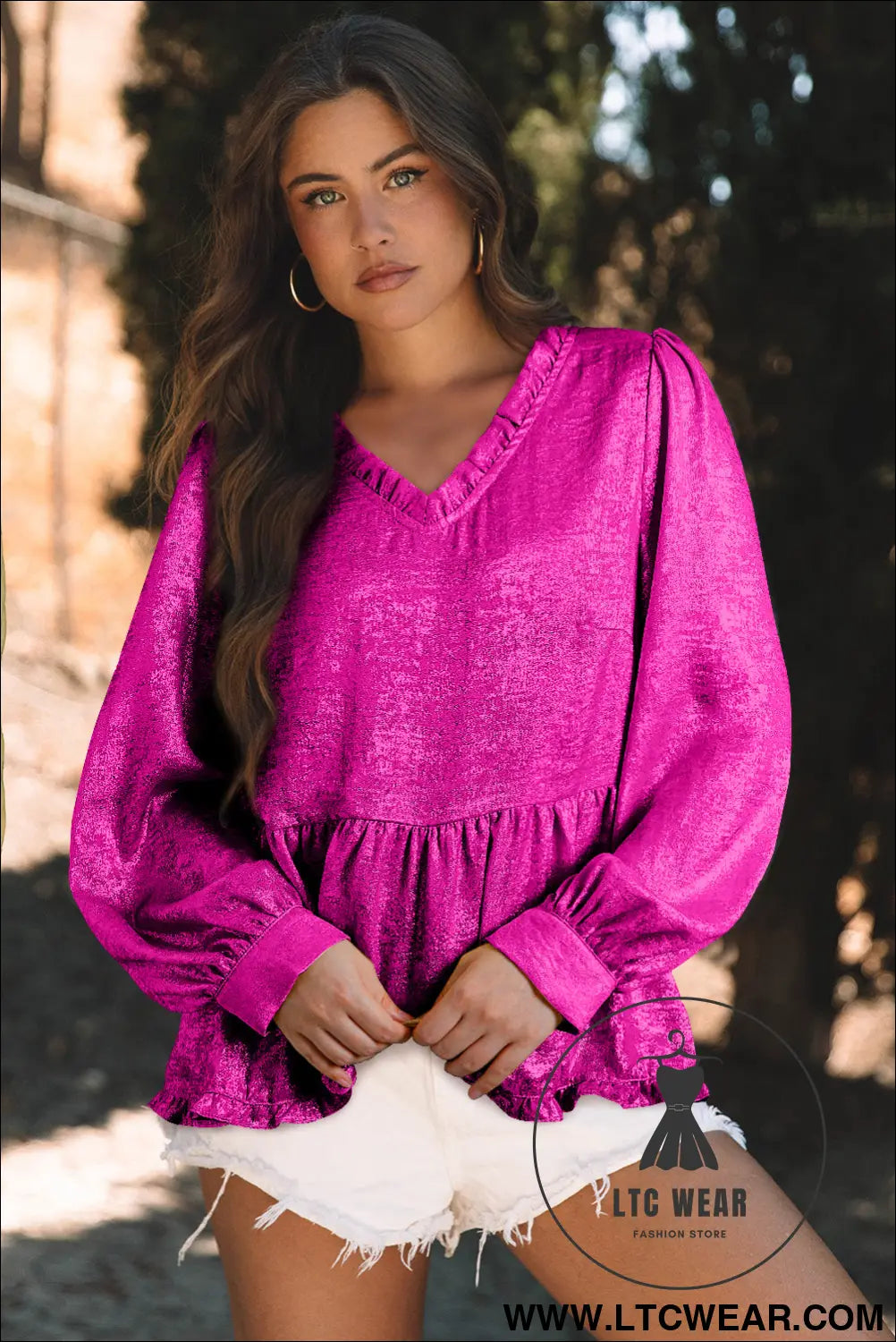 Dearlovers Gold Metallic Frilled V Neck Puff Sleeve Babydoll Blouse - L.T.C Wear Online Fashion Store