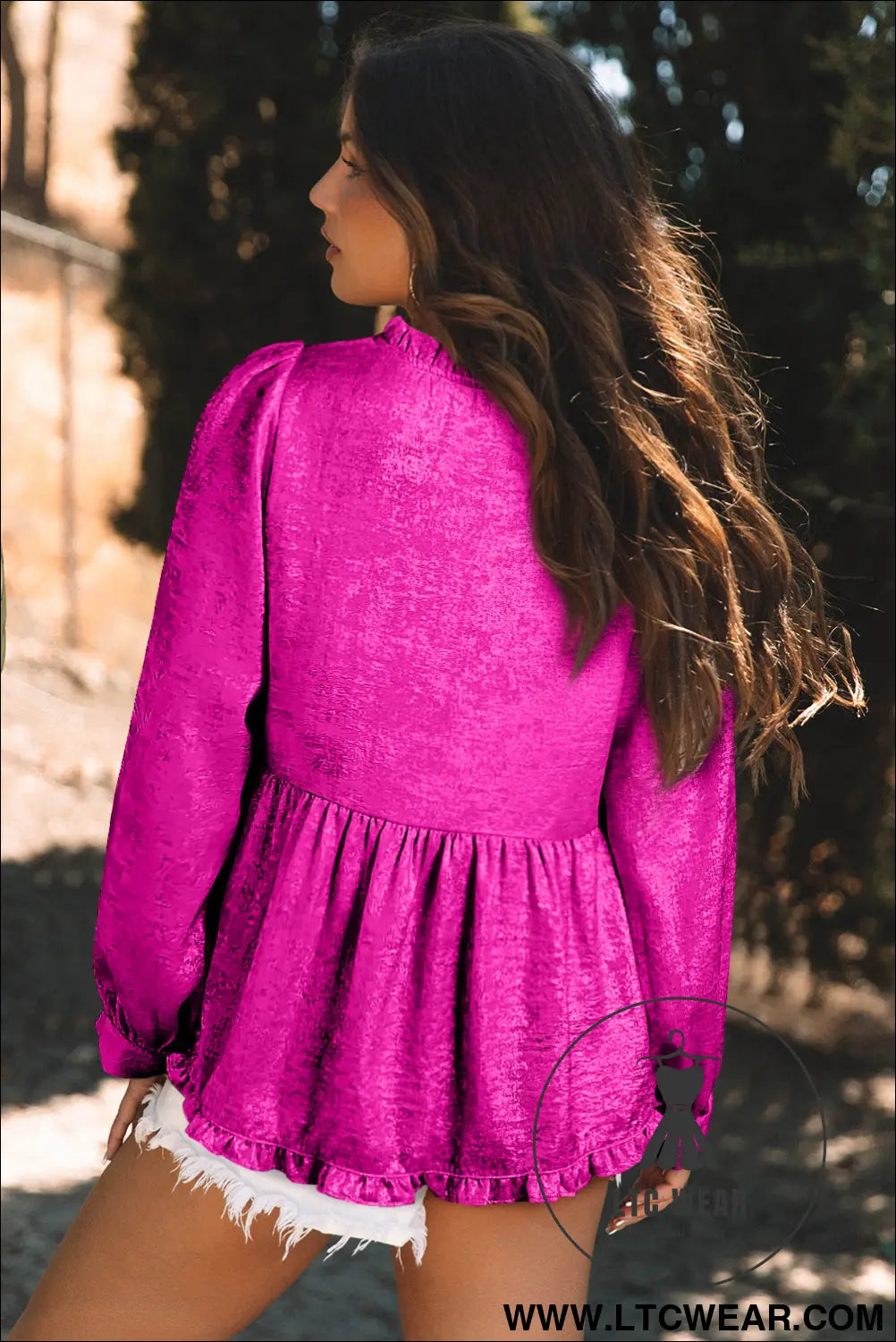 Dearlovers Gold Metallic Frilled V Neck Puff Sleeve Babydoll Blouse - L.T.C Wear Online Fashion Store