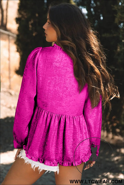Dearlovers Gold Metallic Frilled V Neck Puff Sleeve Babydoll Blouse - L.T.C Wear Online Fashion Store