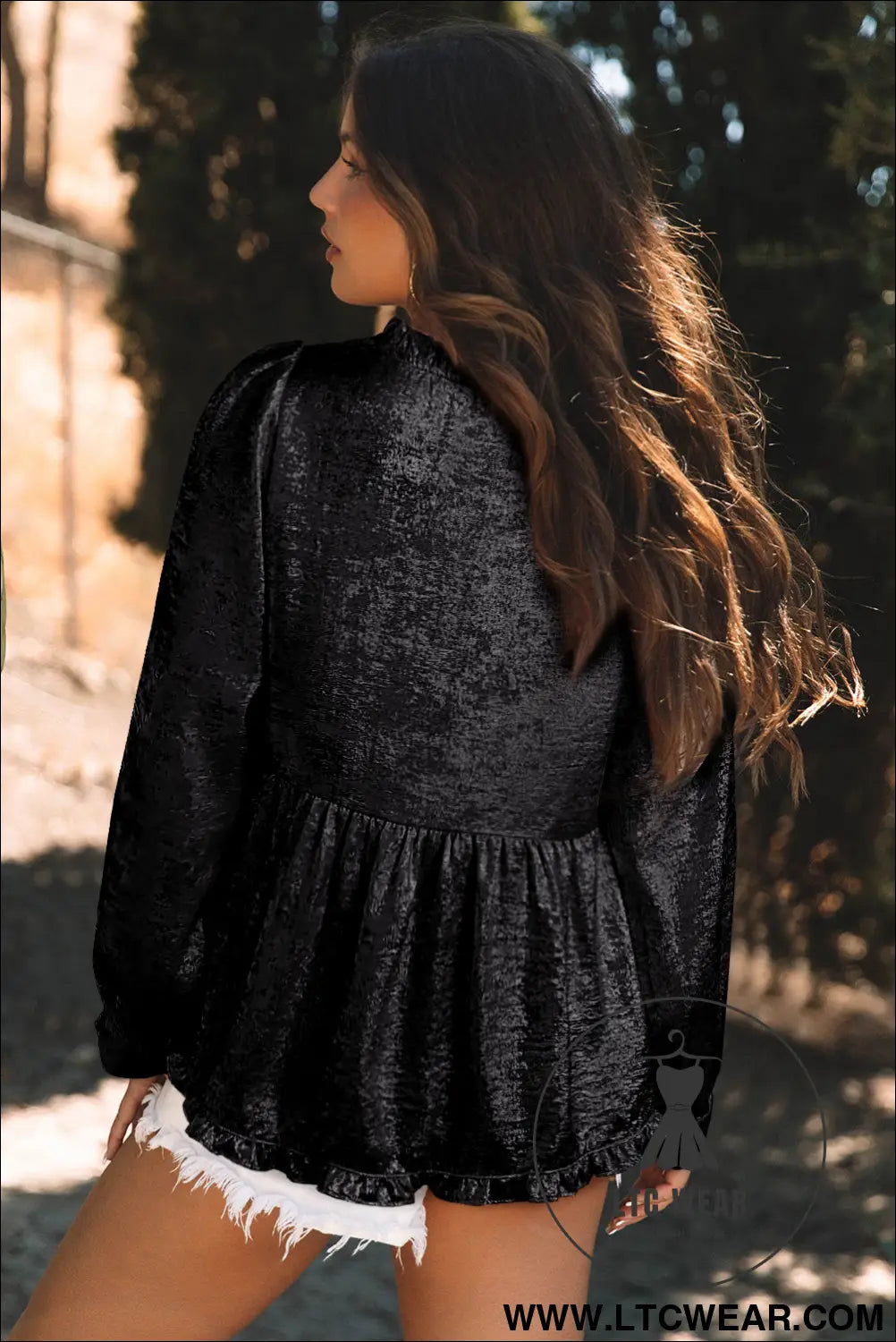 Dearlovers Gold Metallic Frilled V Neck Puff Sleeve Babydoll Blouse - L.T.C Wear Online Fashion Store