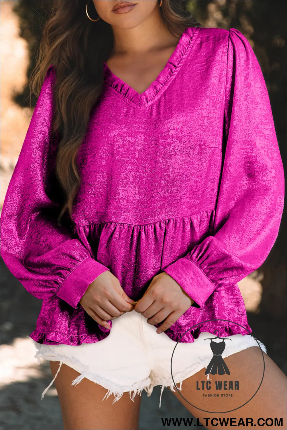 Dearlovers Gold Metallic Frilled V Neck Puff Sleeve Babydoll Blouse - L.T.C Wear Online Fashion Store
