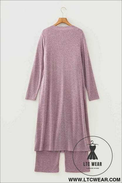 Delicacy 3pcs V Neck T Shirt Ribbon Knot Pants Open Duster 3pcs Lounge Set