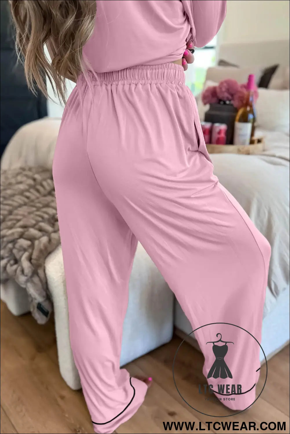 Delicacy Long Sleeve Colorblock Patchwork Two Piece Home Wear Lounge Set