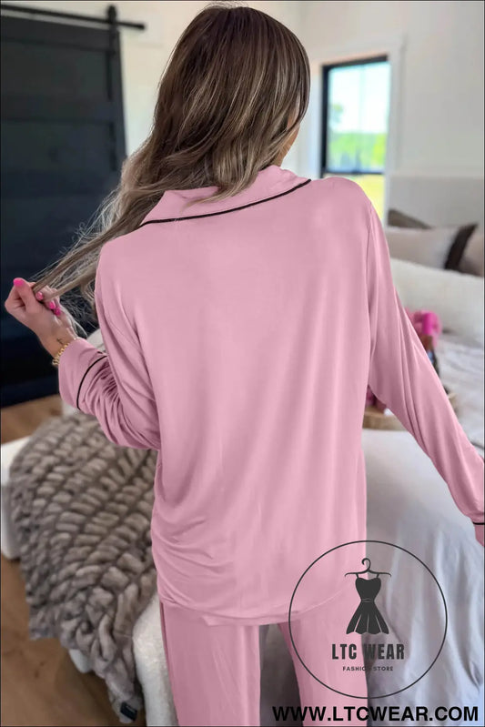 Delicacy Long Sleeve Colorblock Patchwork Two Piece Home Wear Lounge Set