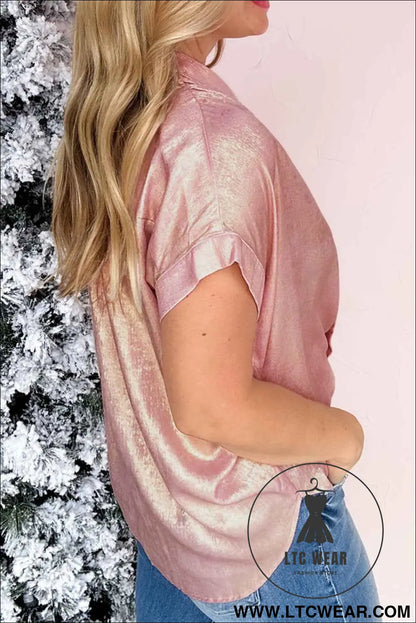 Delicacy Metallic Buttoned Loose Fit Short Sleeve Shirt