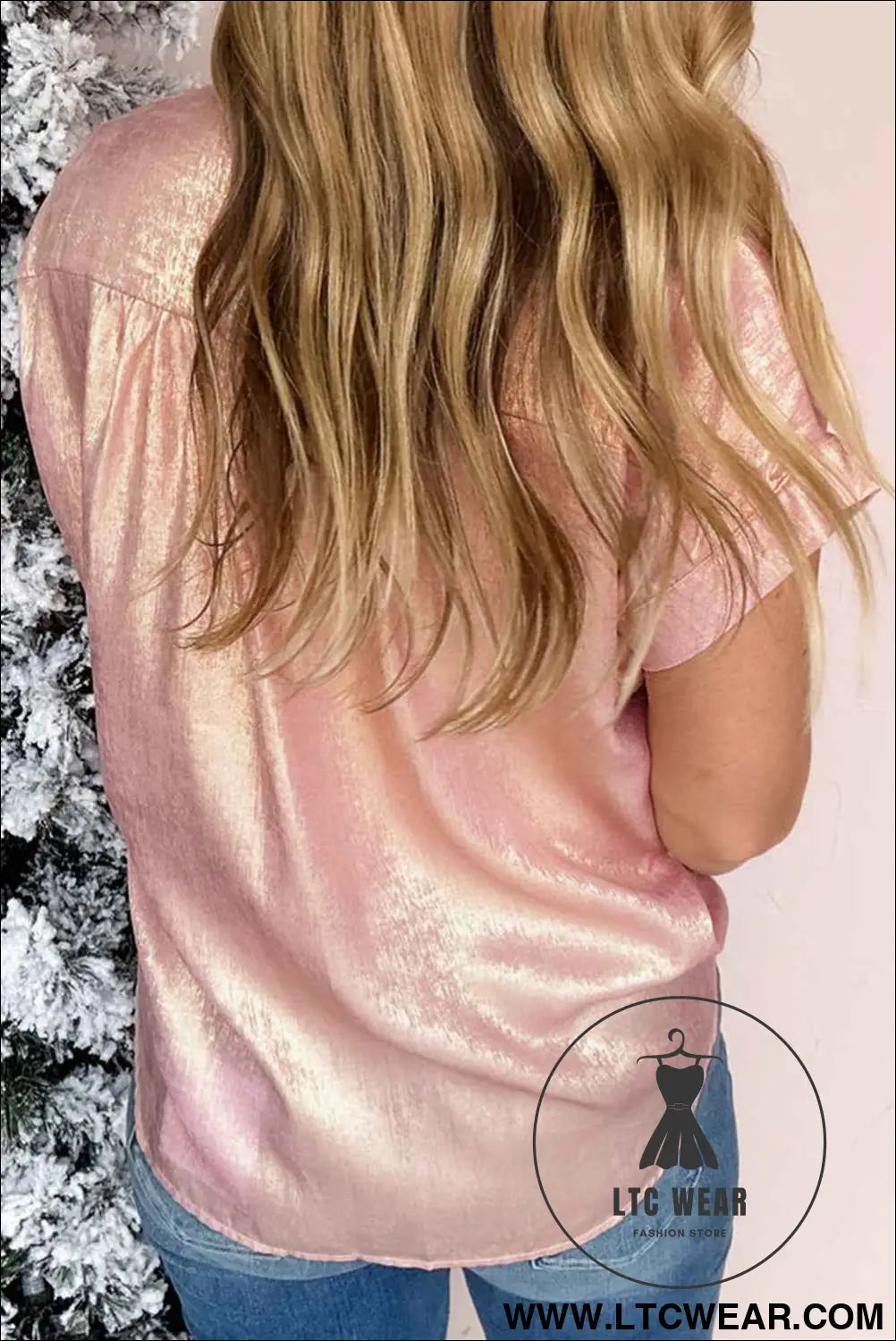 Delicacy Metallic Buttoned Loose Fit Short Sleeve Shirt