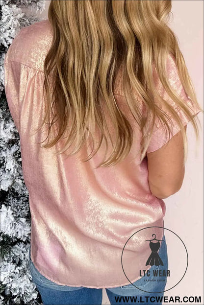 Delicacy Metallic Buttoned Loose Fit Short Sleeve Shirt
