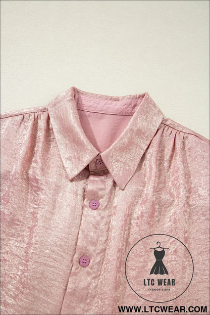 Delicacy Metallic Buttoned Loose Fit Short Sleeve Shirt - L.T.C Wear Online Fashion Store