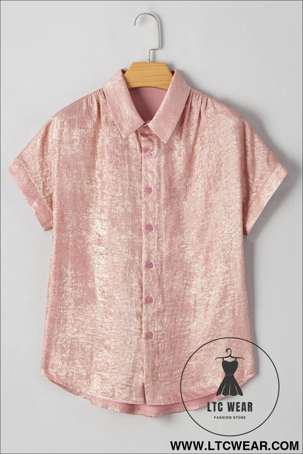 Delicacy Metallic Buttoned Loose Fit Short Sleeve Shirt - L.T.C Wear Online Fashion Store