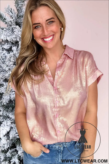 Delicacy Metallic Buttoned Loose Fit Short Sleeve Shirt - L.T.C Wear Online Fashion Store