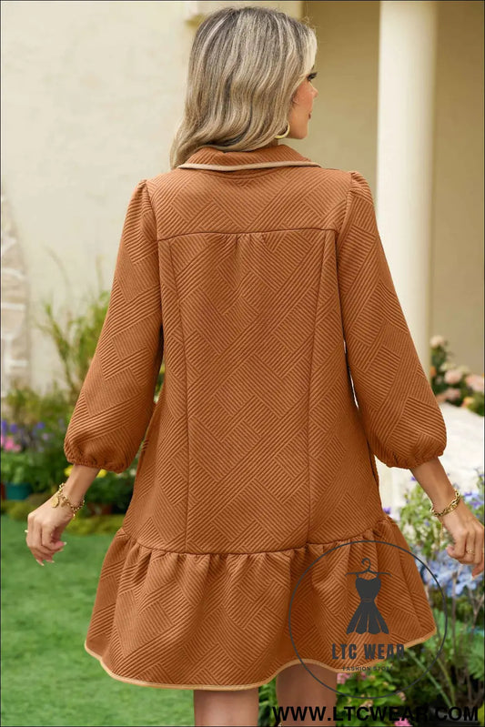 Desert Gold  Quarter Zip Collar Bracelet Sleeve Textured Mini Dress
