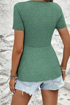 Sail Blue Twist Knot V Neck Short Sleeve Blouse