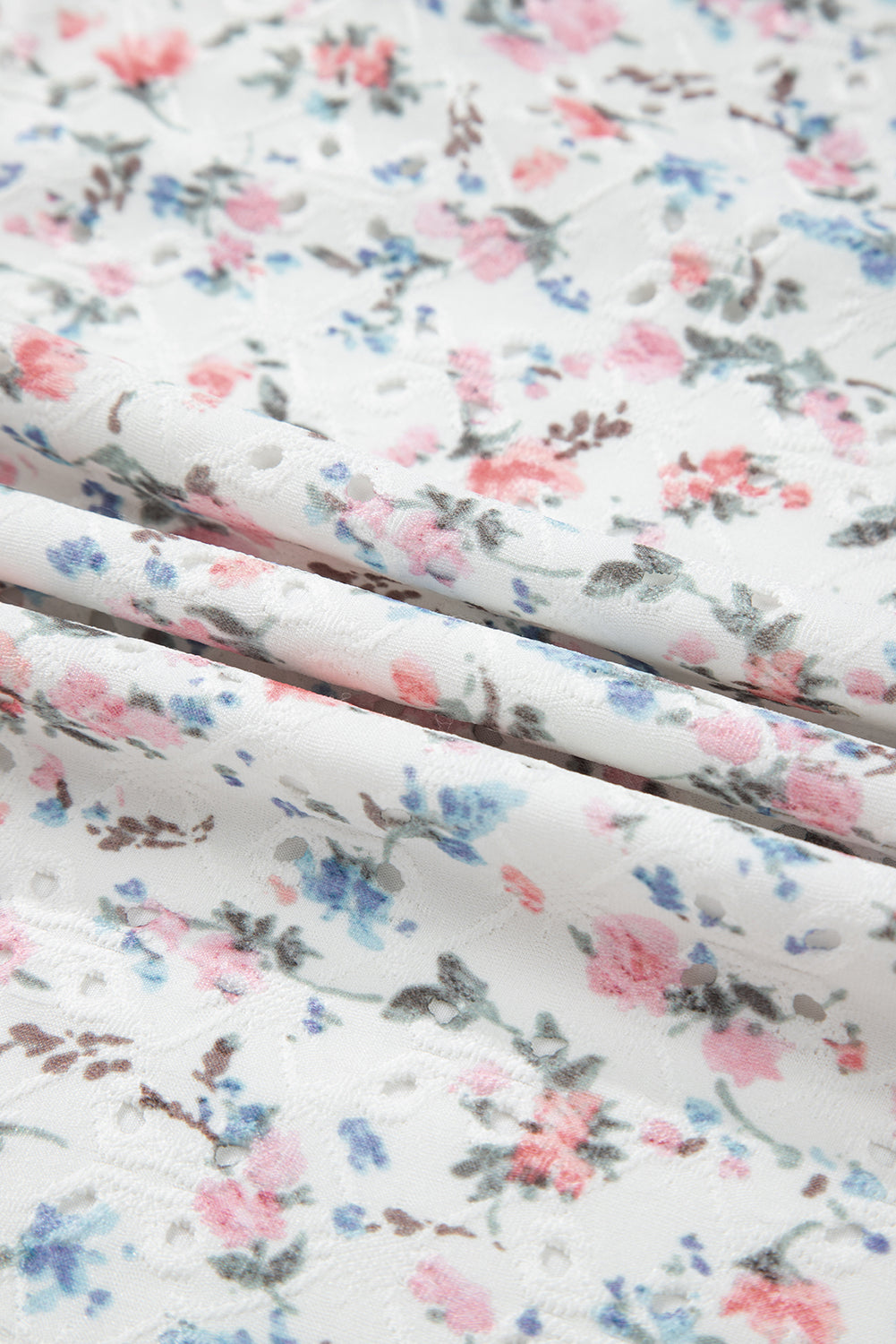 White Floral Print Slim Fit Square Neck Long Sleeve Top