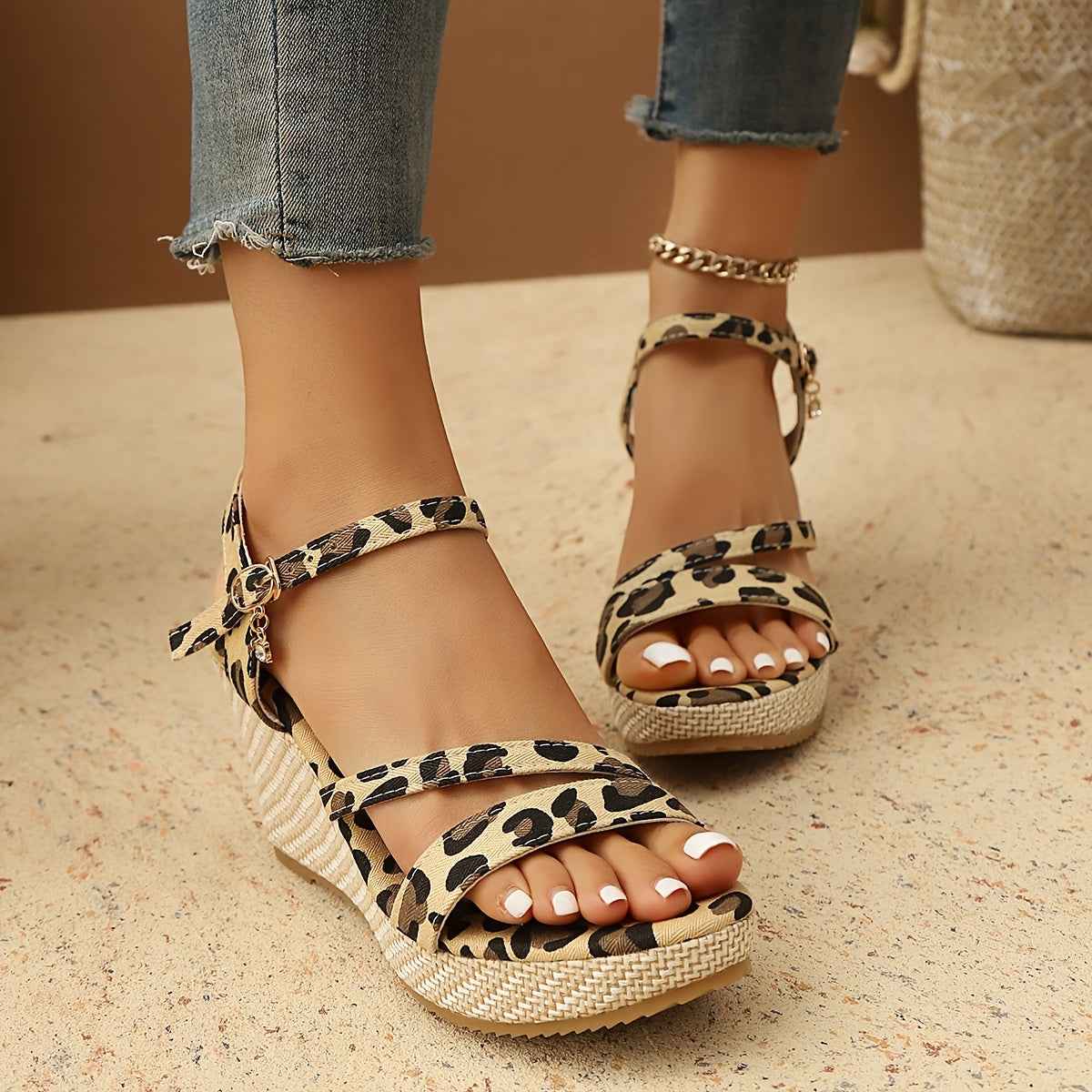 Chic Wedge Sandals Versatile Buckle Strap for Commuting
