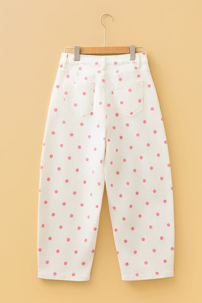 Brown Tailored Seam Polka Dot Print Barrel Casual Jeans