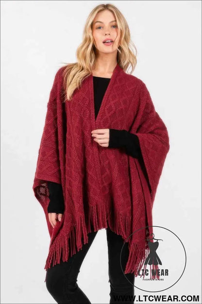 Diamond Pattern Tassel Knit Ruana