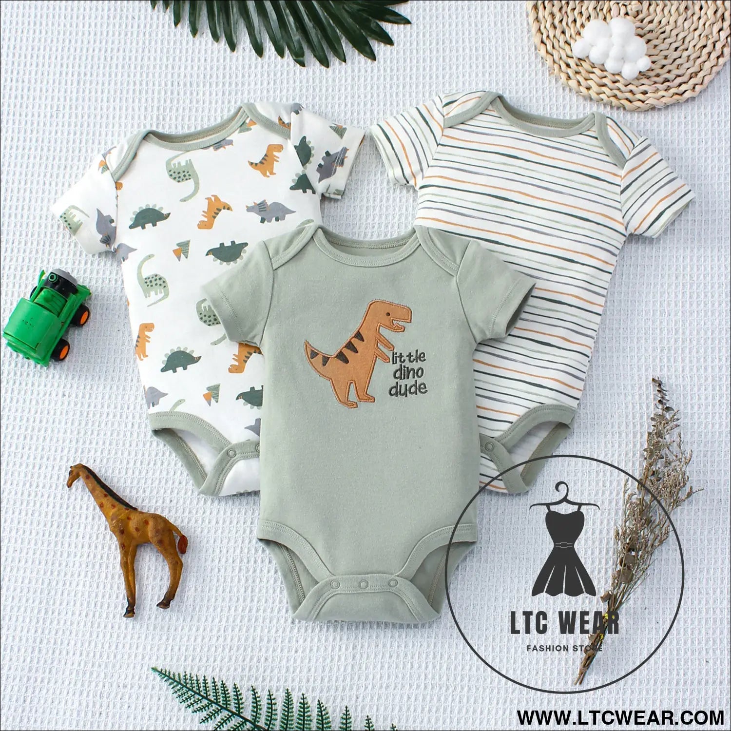 Dino-mite baby bodysuit set - 3pcs for summer fun! - baby bodysuit
