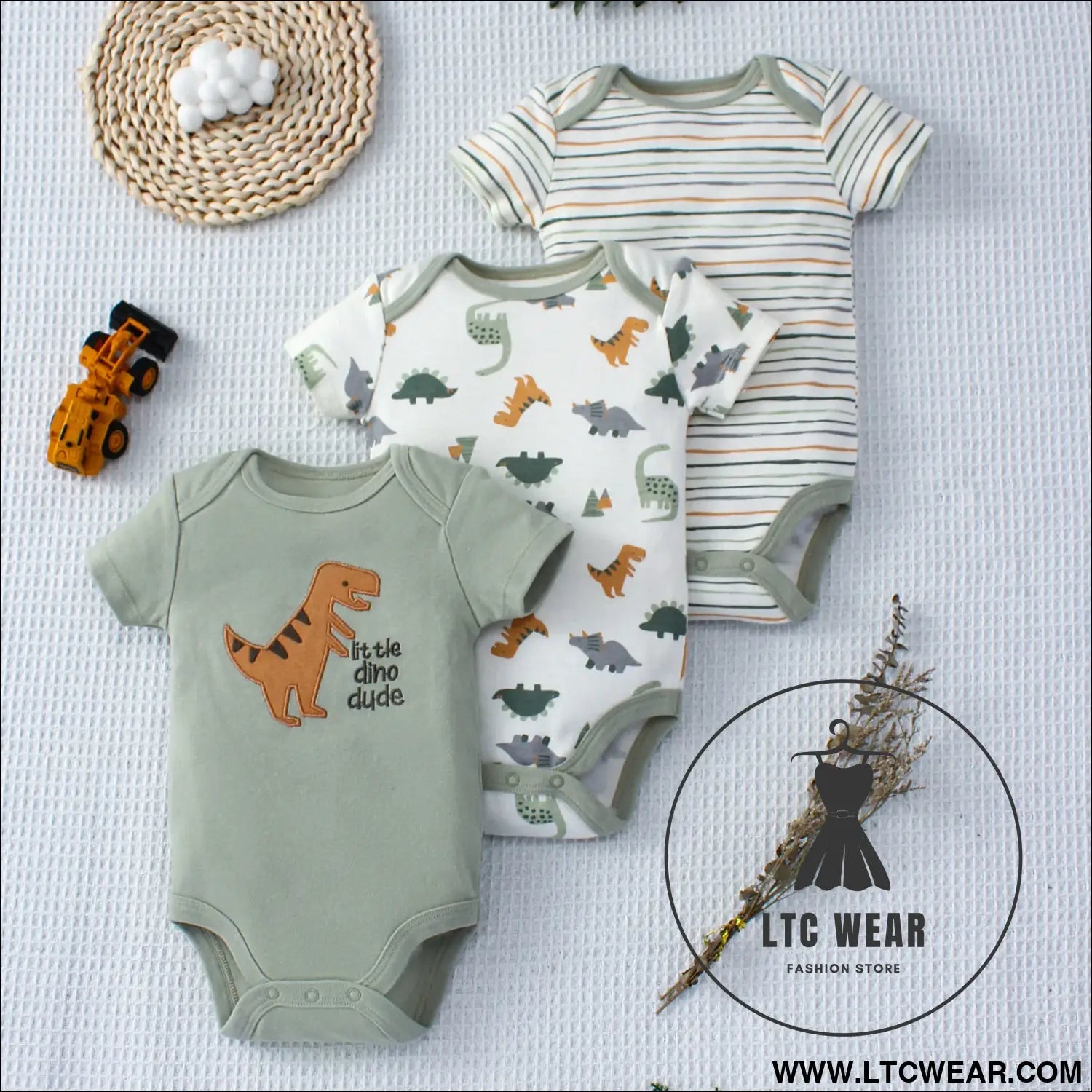 Dino-mite baby bodysuit set - 3pcs for summer fun! - baby bodysuit