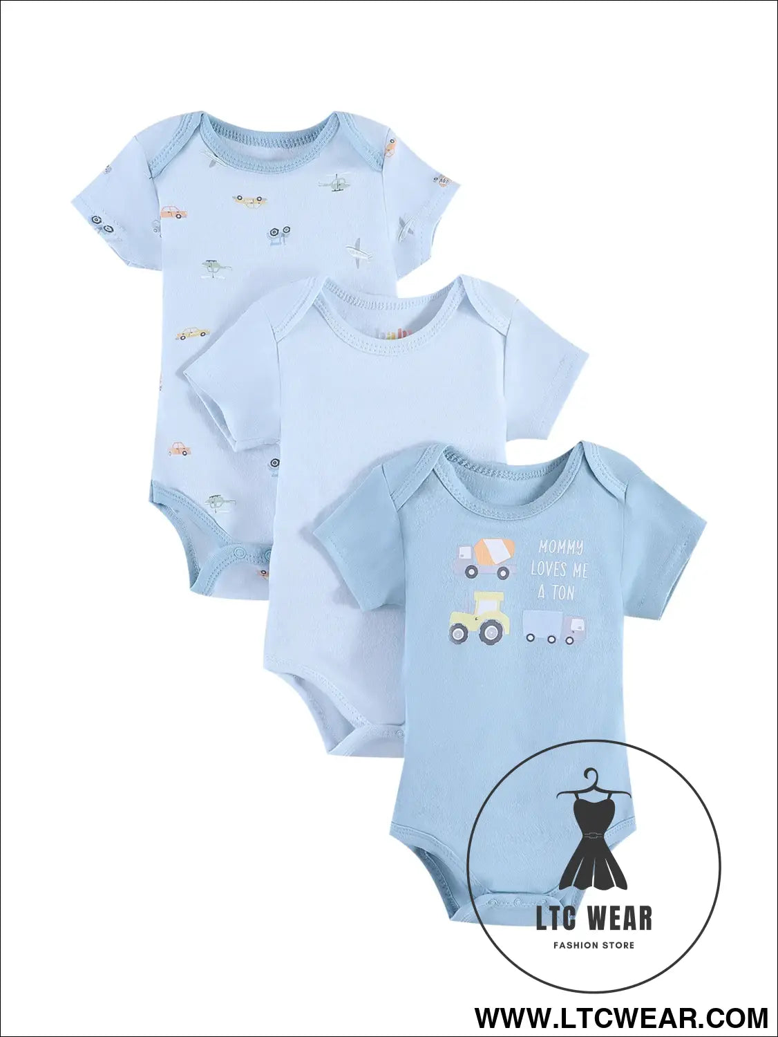 Dino-mite baby bodysuit set - 3pcs for summer fun! - blue / 3m - baby bodysuit