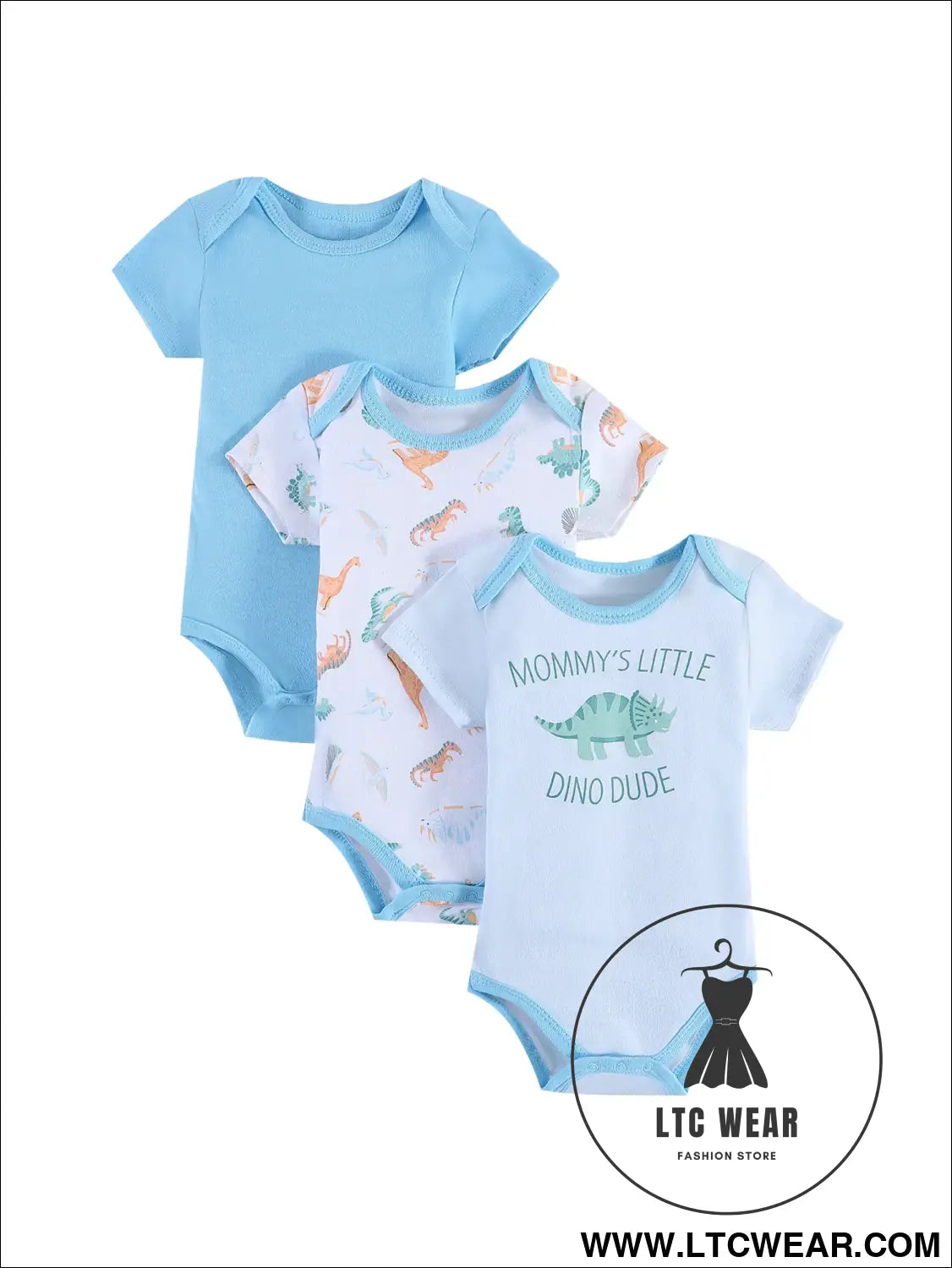 Dino-mite baby bodysuit set - 3pcs for summer fun! - light blue / 3m - baby bodysuit