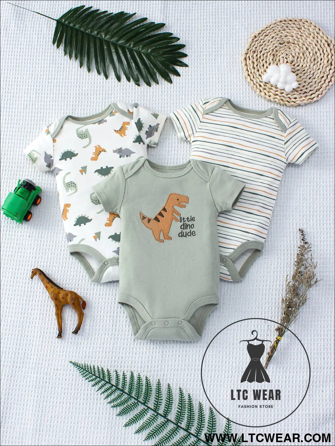 Dino-mite baby bodysuit set - 3pcs for summer fun! - mixed colors / 3m - baby bodysuit