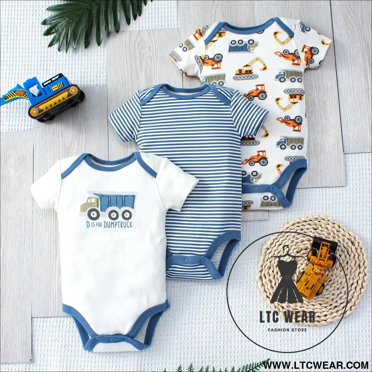 Dino-mite baby bodysuit set - 3pcs for summer fun! - white / 3m - baby bodysuit