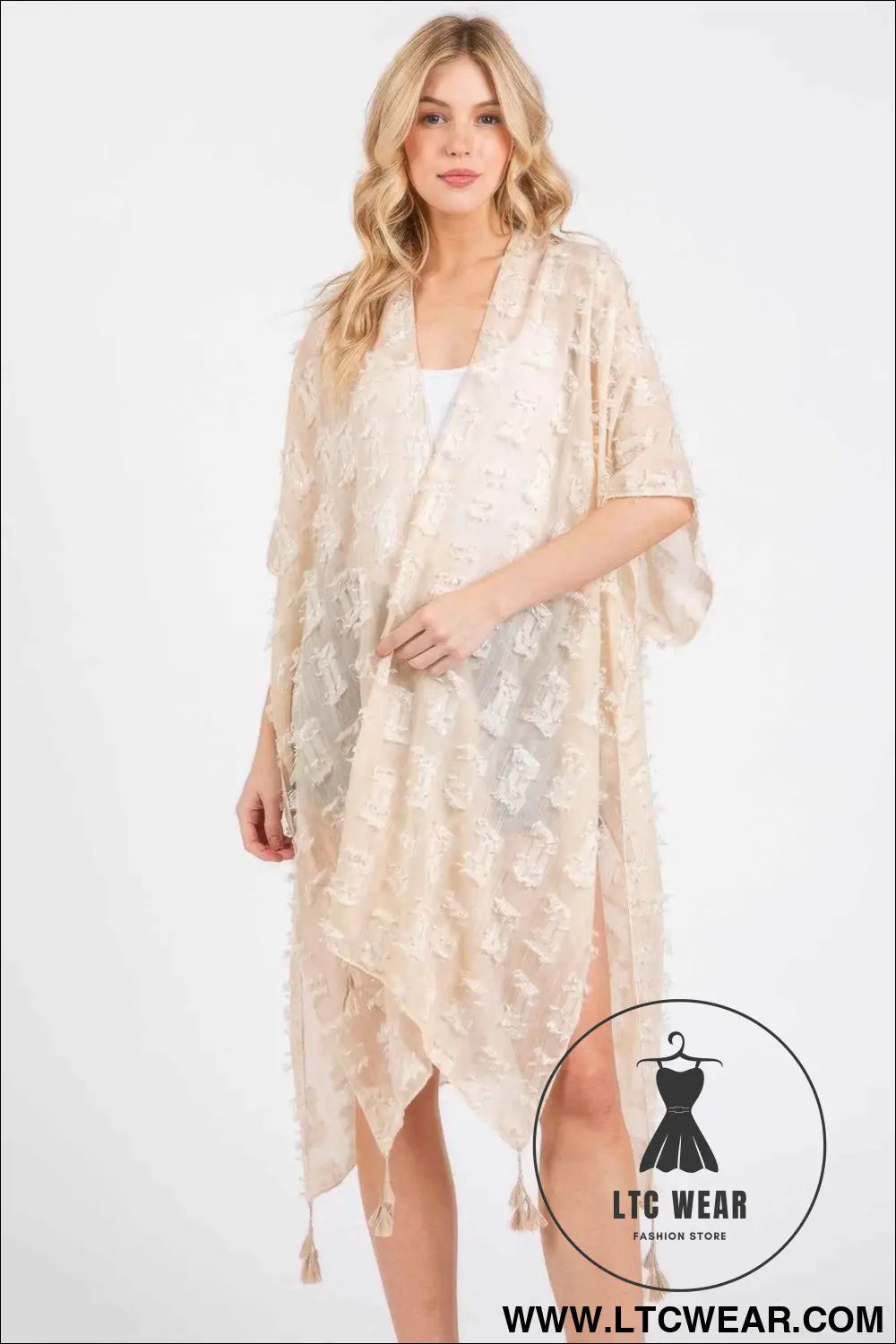 Distressed Pattern Tassel Kimono