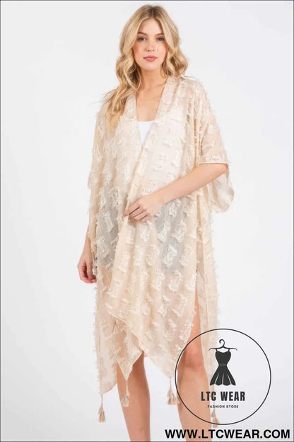 Distressed Pattern Tassel Kimono