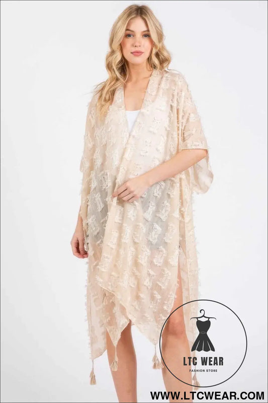 Distressed Pattern Tassel Kimono