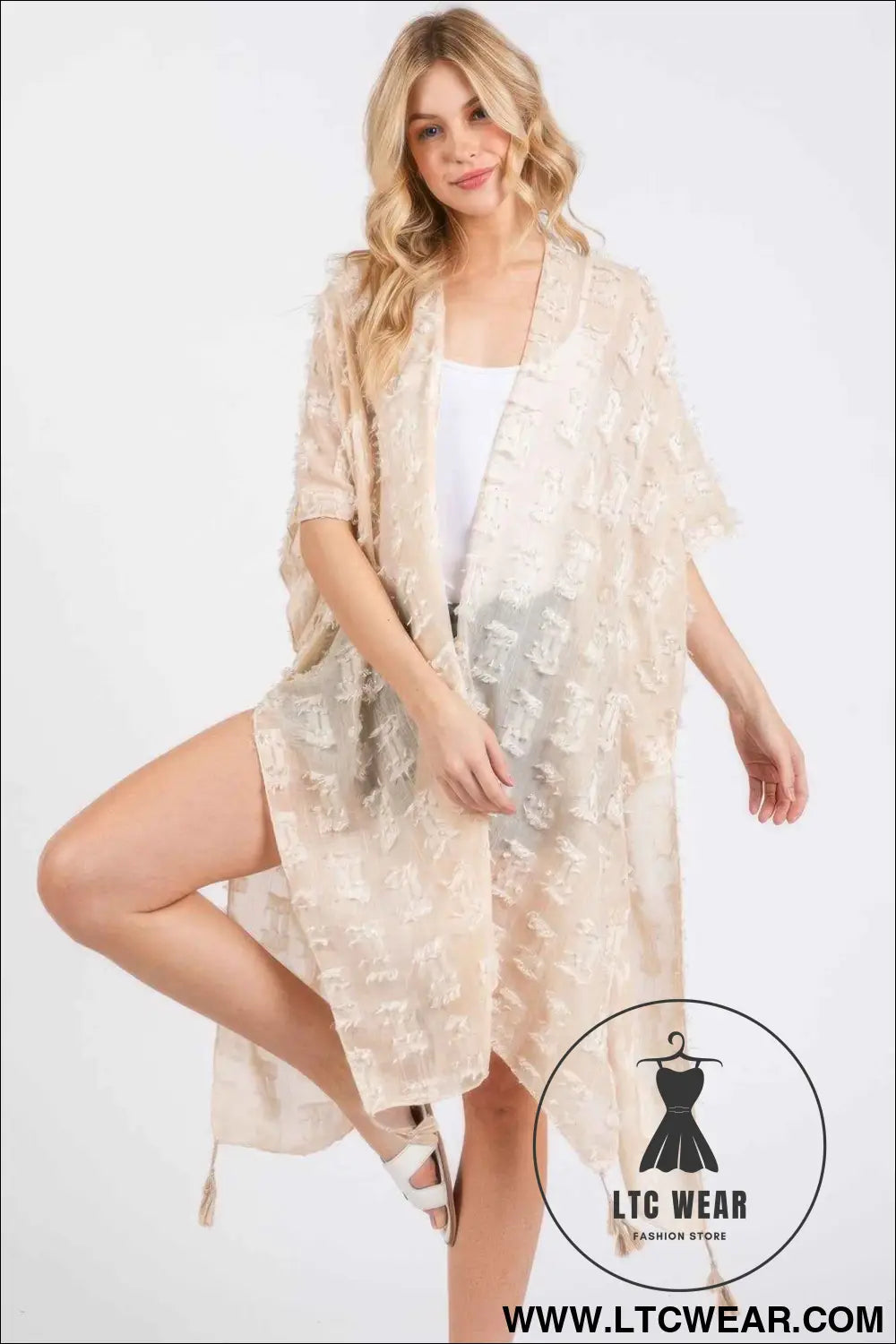Distressed Pattern Tassel Kimono