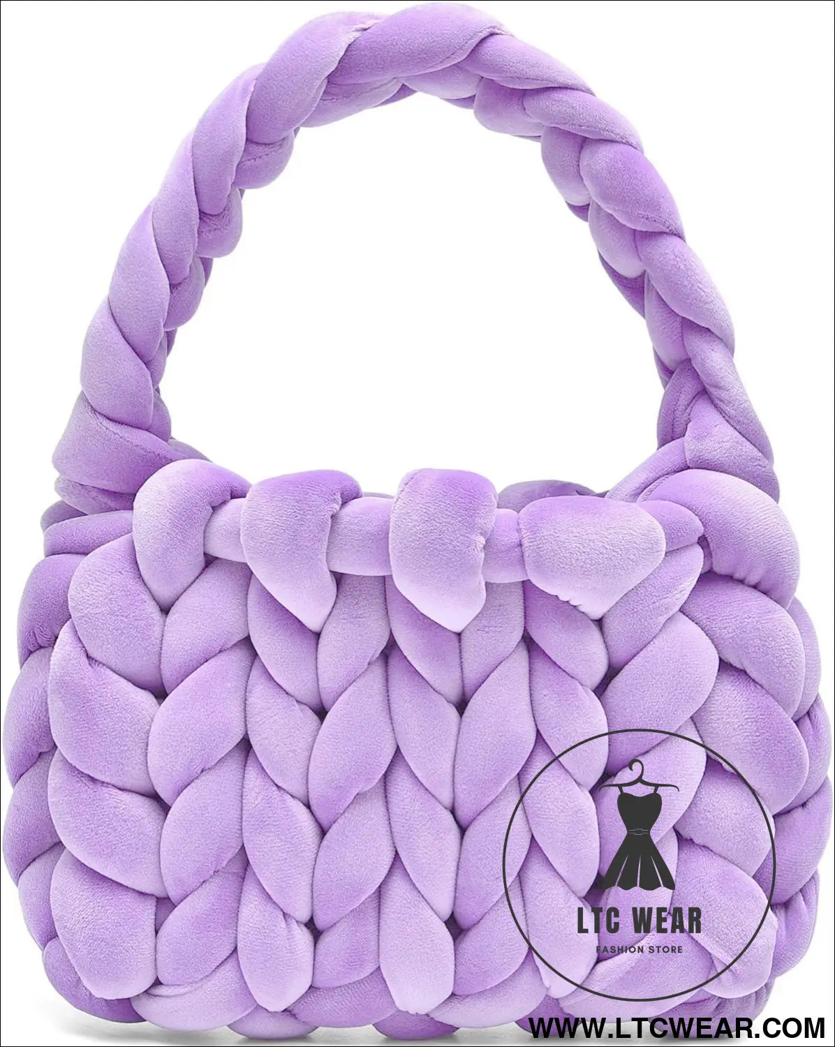 Diy hand woven crystal velvet core spun yarn woven hand-held mailman bag - lavender purple / width 28x height 20x