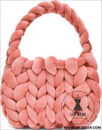 Diy hand woven crystal velvet core spun yarn woven hand-held mailman bag - watermelon red / width 28x height 20x handle