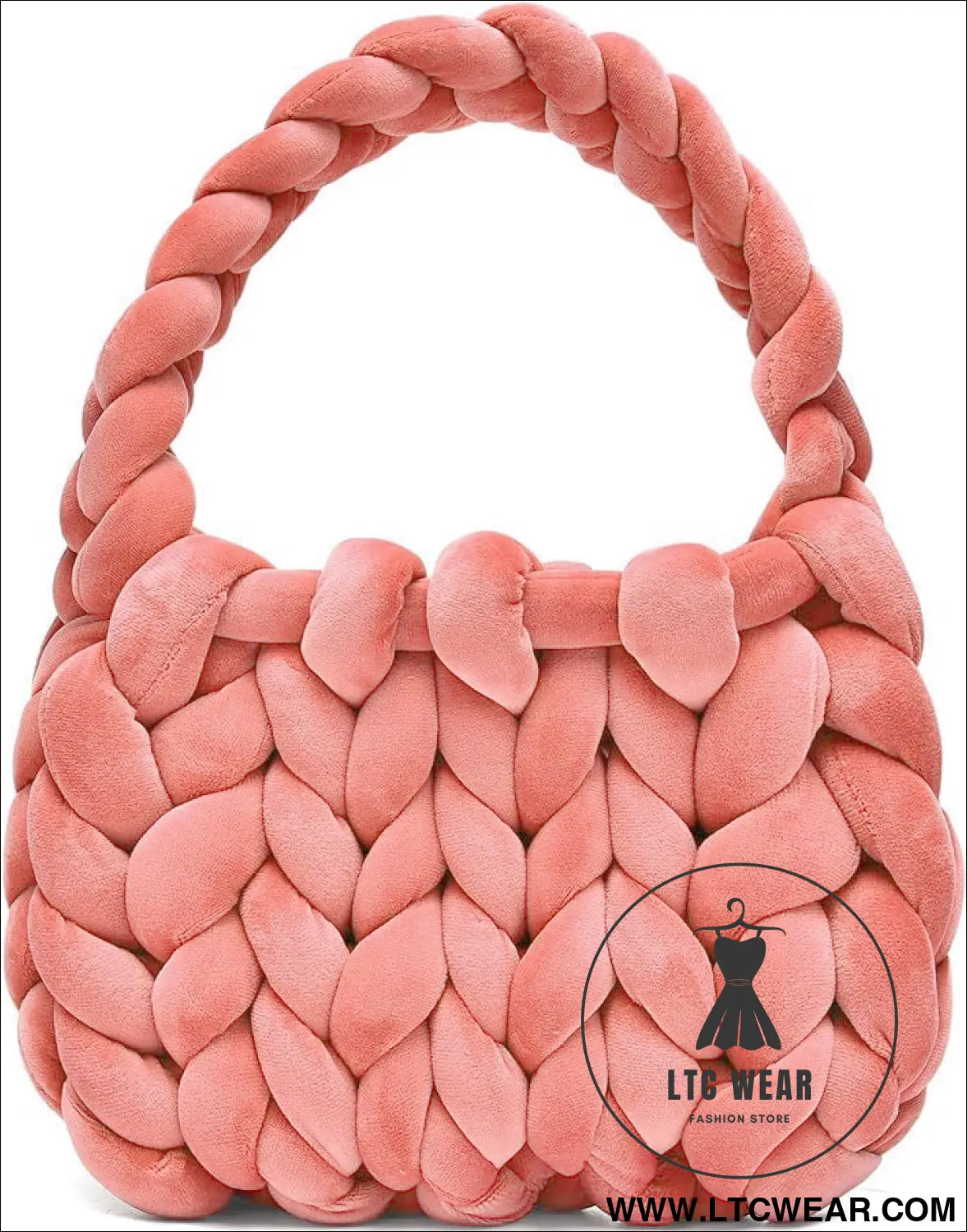 Diy hand woven crystal velvet core spun yarn woven hand-held mailman bag - watermelon red / width 28x height 20x handle