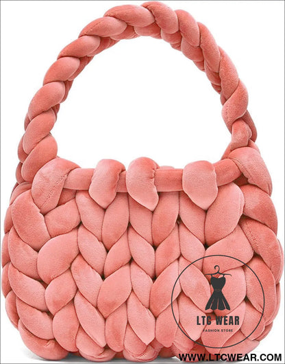 Diy hand woven crystal velvet core spun yarn woven hand-held mailman bag - watermelon red / width 28x height 20x handle