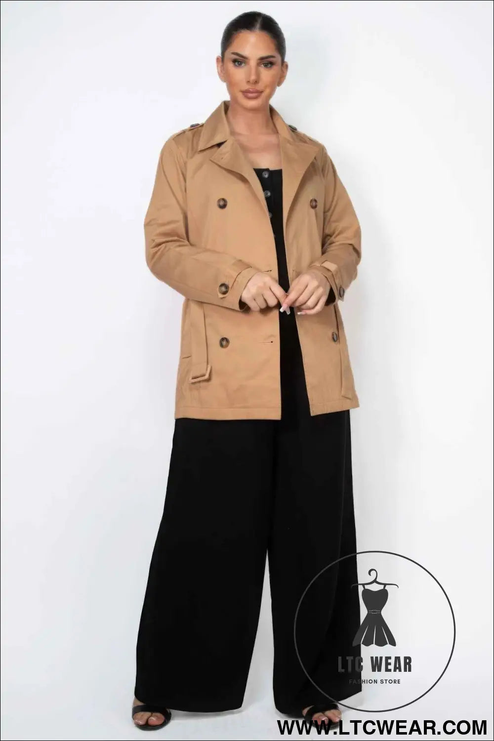Double-breasted Notch Belted Coat