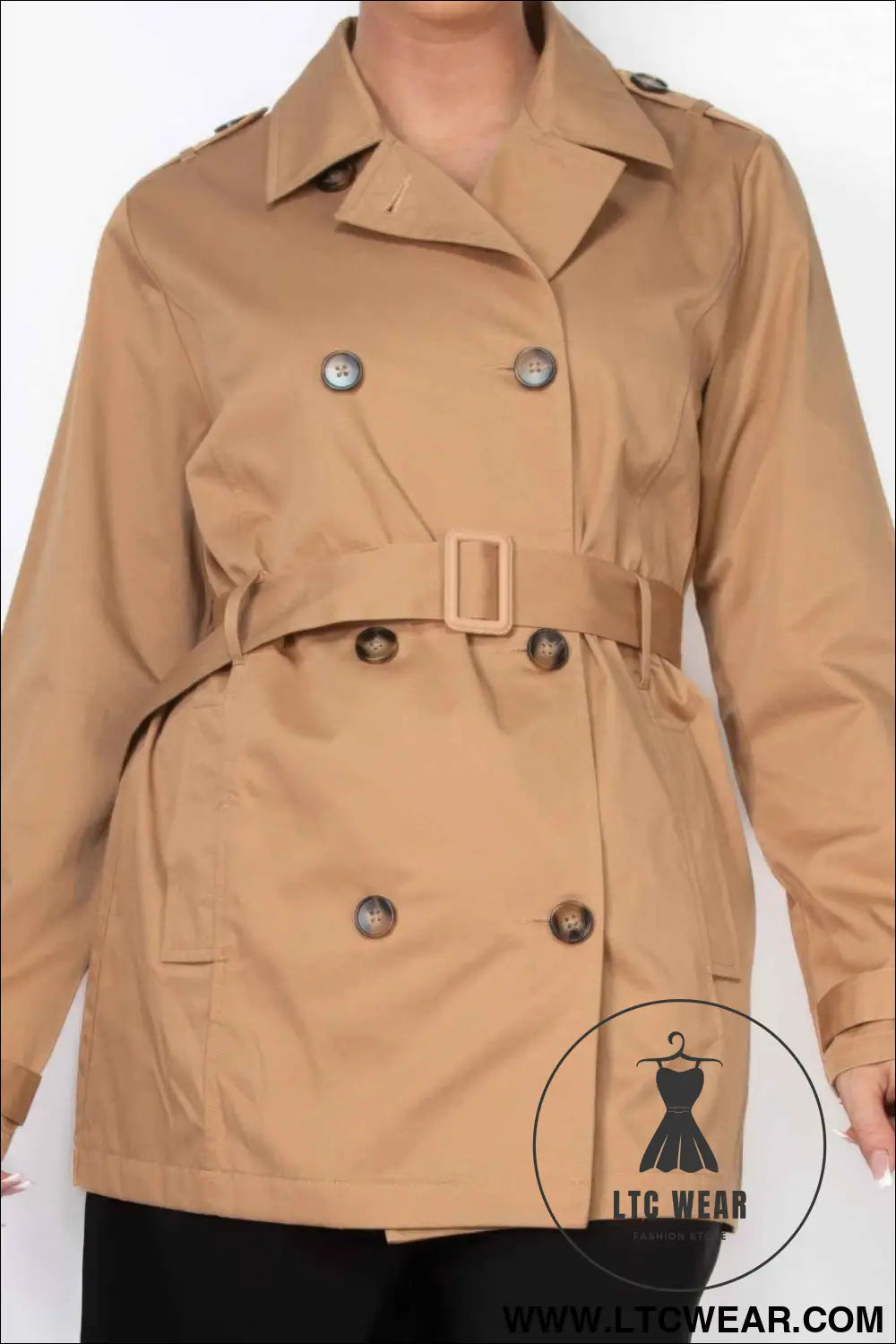 Double-breasted Notch Belted Coat