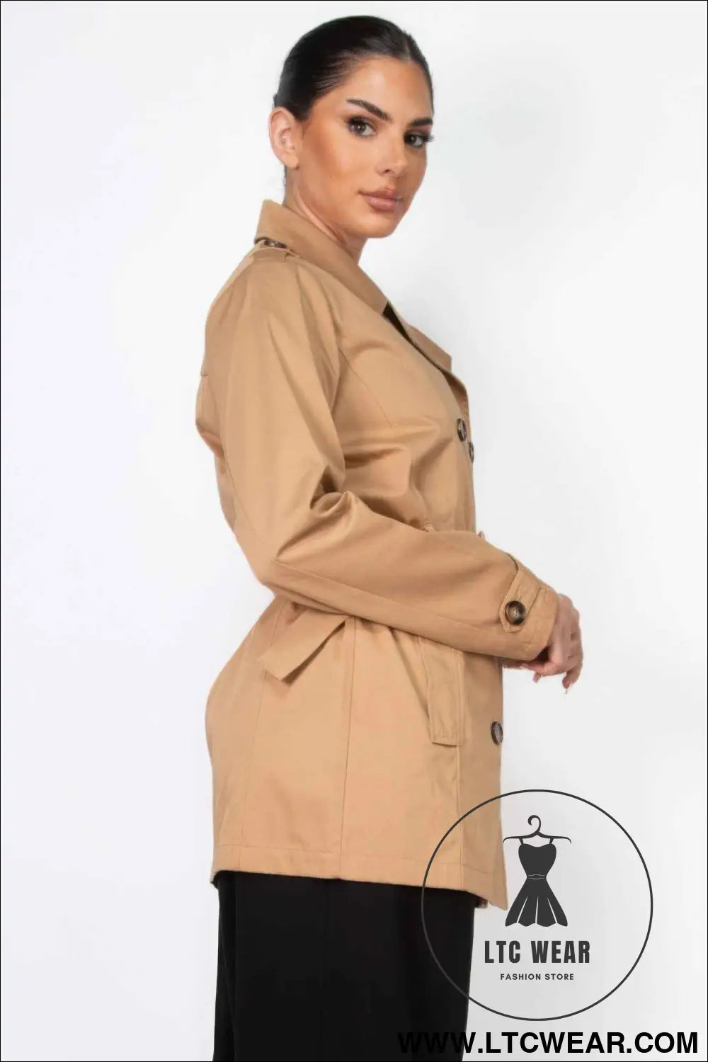 Double-breasted Notch Belted Coat