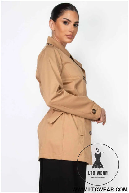 Double-breasted Notch Belted Coat